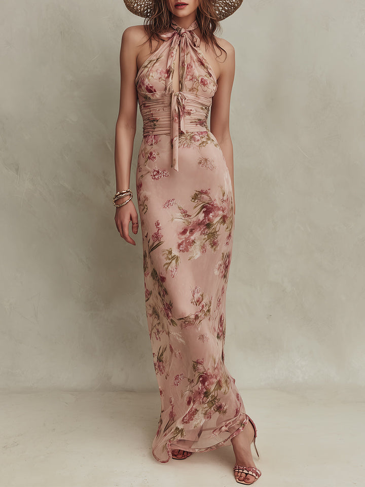 Lia™ | Květnová chiffon maxi šaty s výstřihem