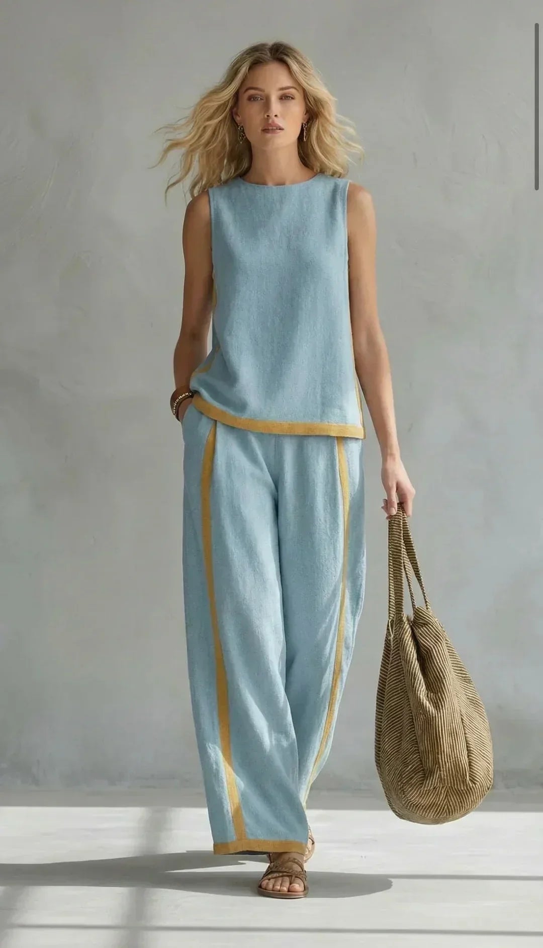 Ursula - Elegantna i Svakodnevna Kombinacija Prsluka i Hlača s Dvobojnim Detaljima