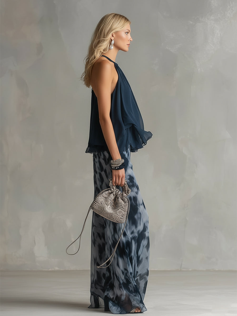 Ludovica™ | Námořnická halter tištěná široká souprava