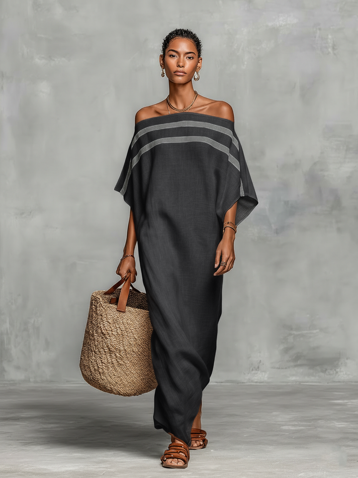 Maxi minimalistické šaty pro ženy s off-the-shoulder výstřihem a křídly