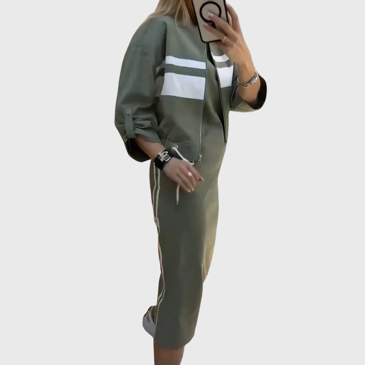 Karina™ | Sportovní dvoudílný set se zip topem a midi sukní