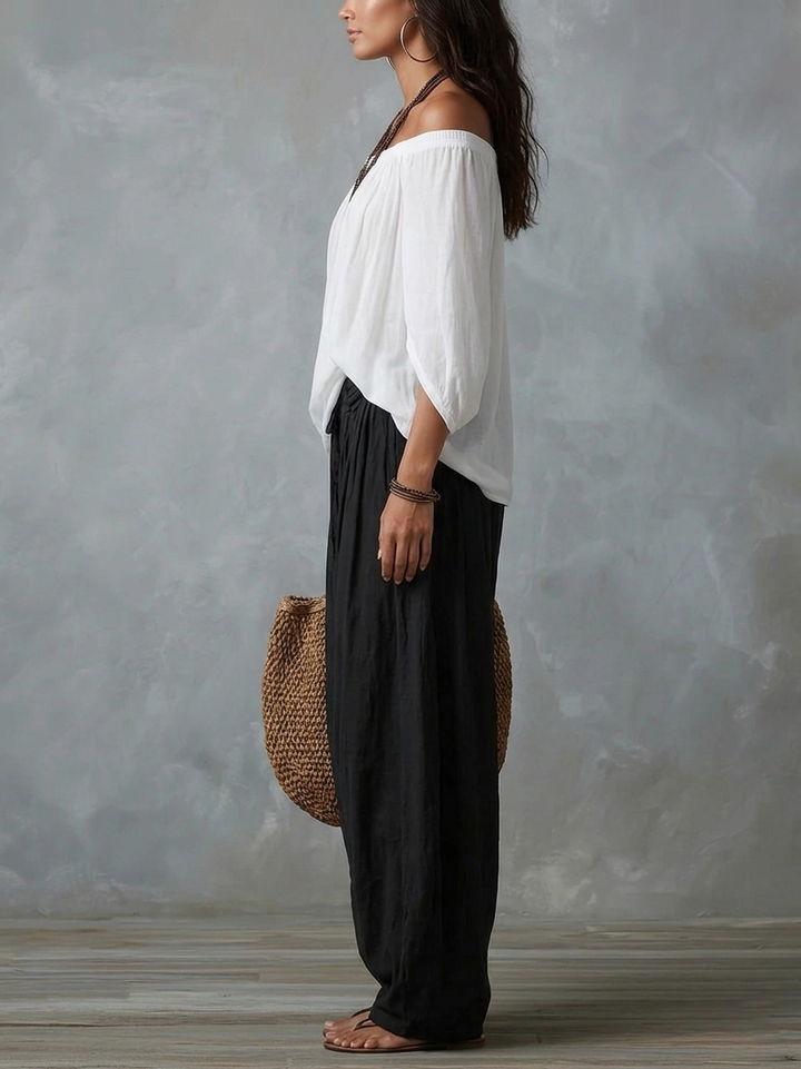 Bianca™ | Set top s otvorenim ramenima i lantern hlačama
